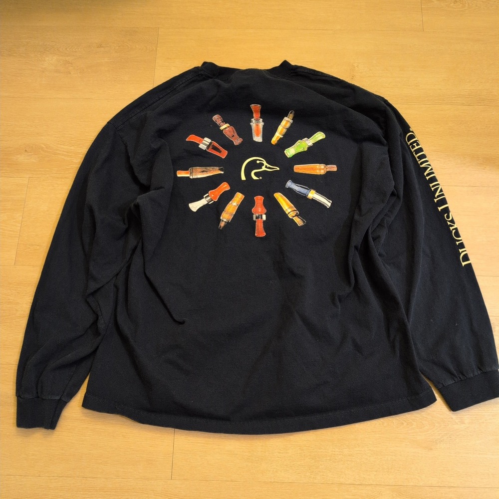 Ducks Unlimited Artisans Mens XXL Black Long Sleeve Duck Call Graphic Shirt Hunt